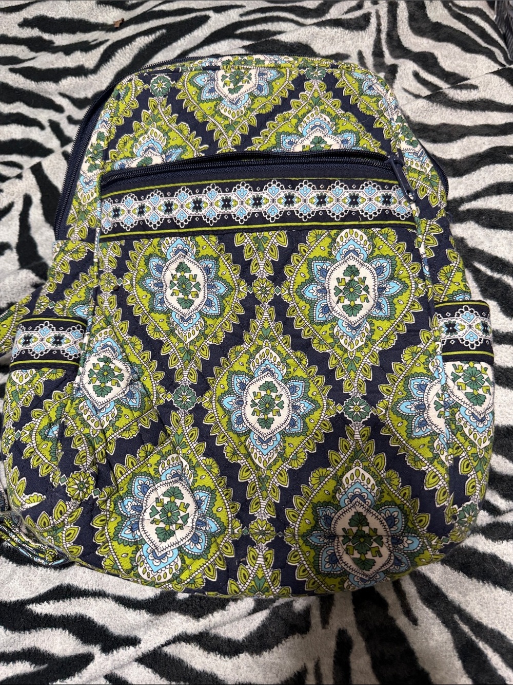 Vera Bradley Quilted Floral Pattern Women’s Backpack - Navy, Green, White